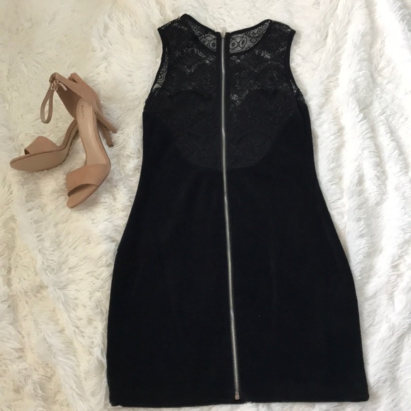 ✨HOST PICK✨ Lulu’s Black Lace and Velour Zip Dress - Picture 4 of 5